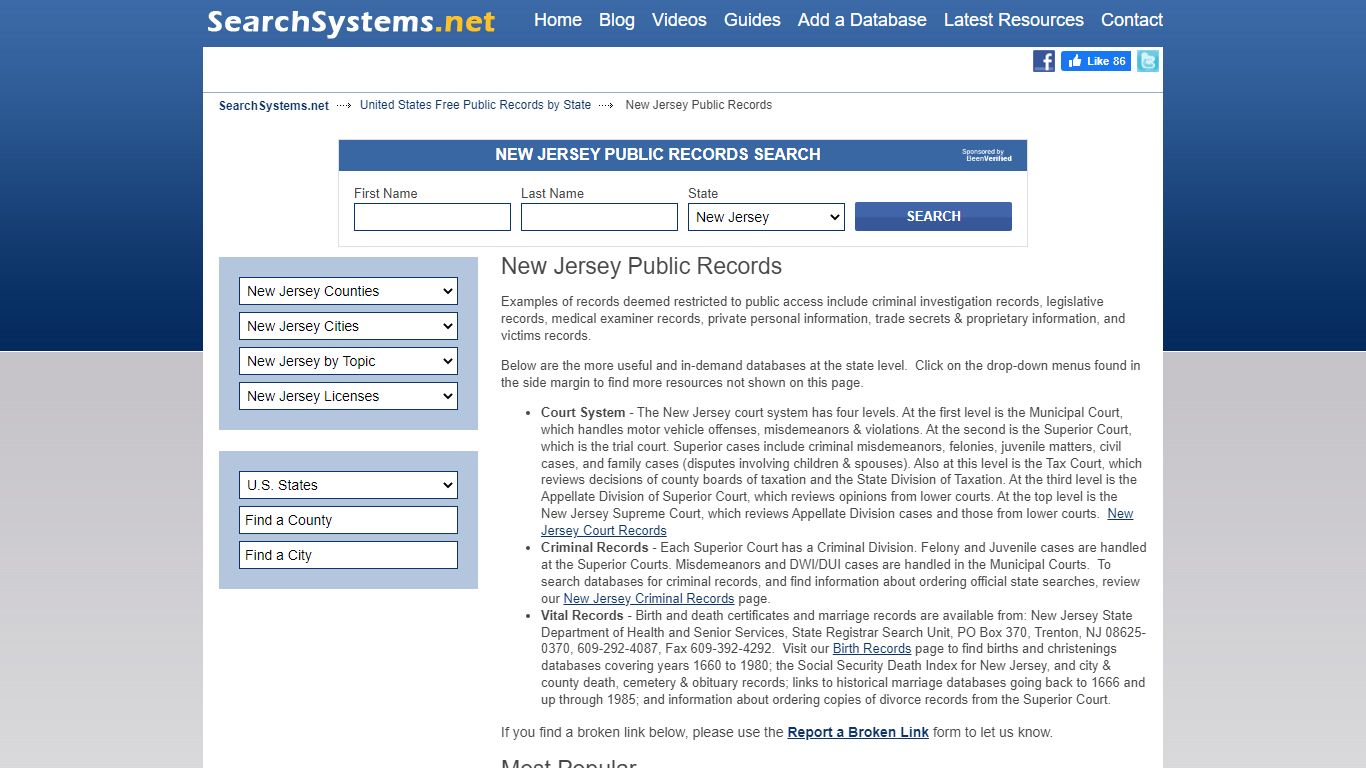 New Jersey Public Records Search | Search Systems